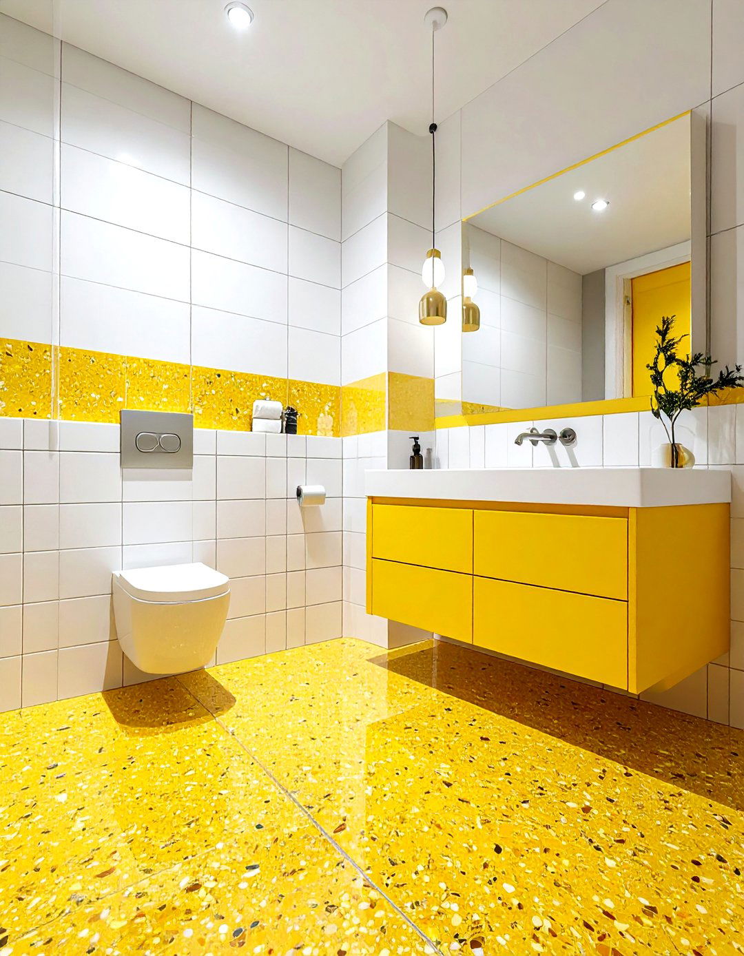 Yellow terrazzo floor bathroom - 30 bright yellow bathroom ideas