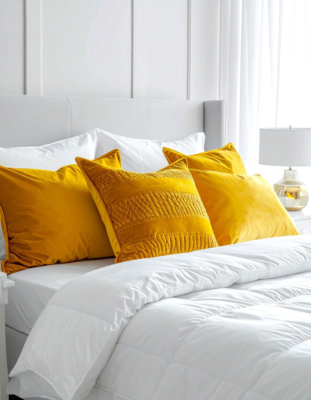 Yellow throw pillows white bed - 30 yellow and white bedroom ideas