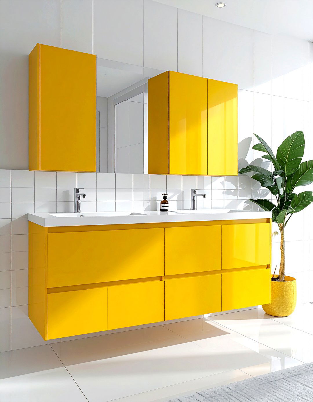 Yellow vanity bathroom - 30 yellow and white bathroom ideas