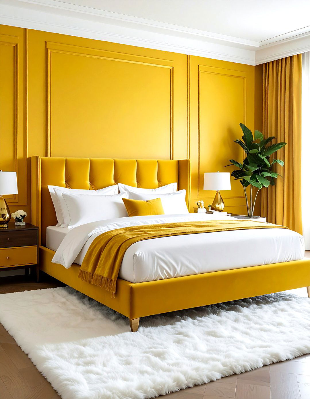 Yellow velvet bedroom - 30 yellow and white bedroom ideas