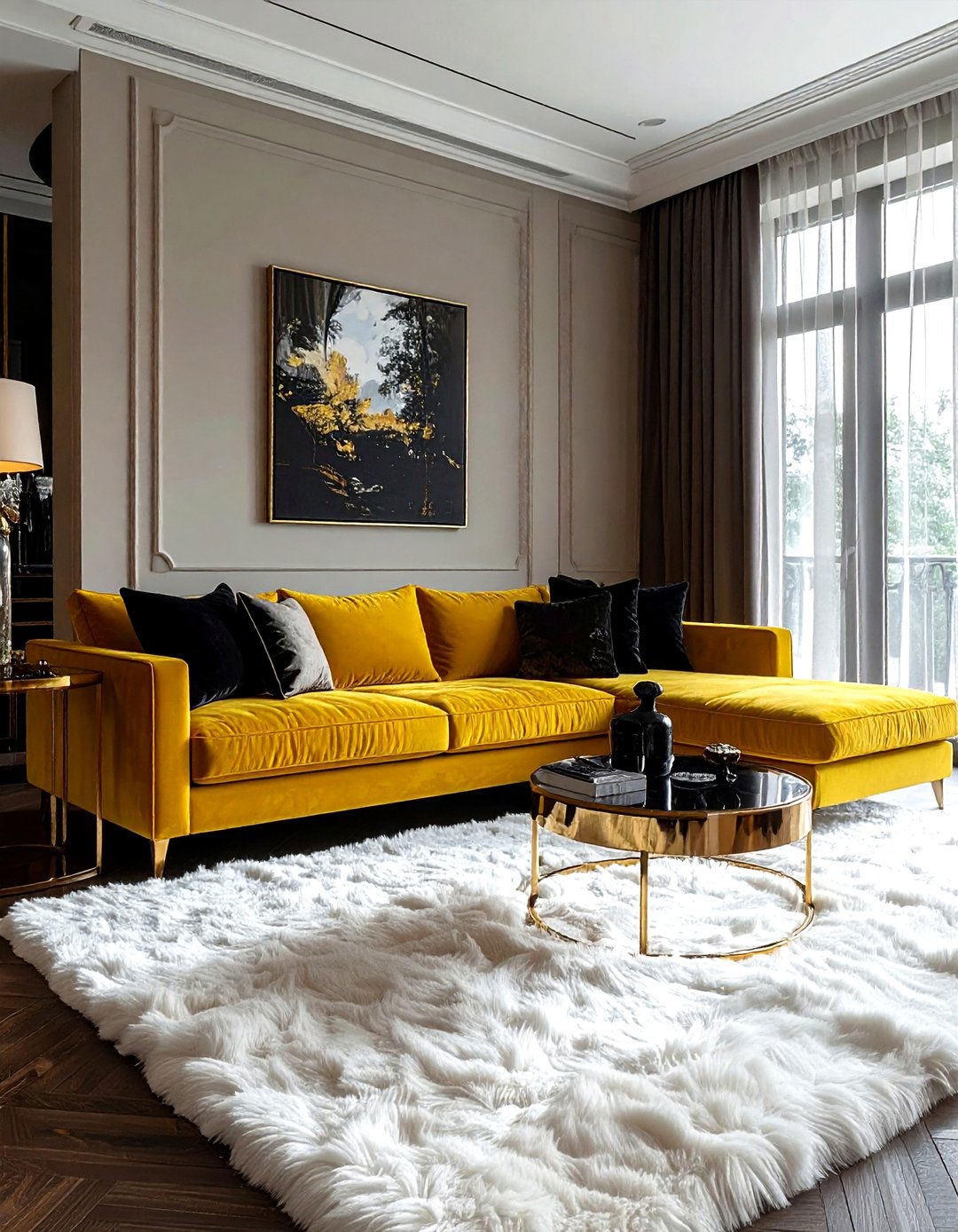 Yellow velvet sofa living room - 30 yellow living room ideas