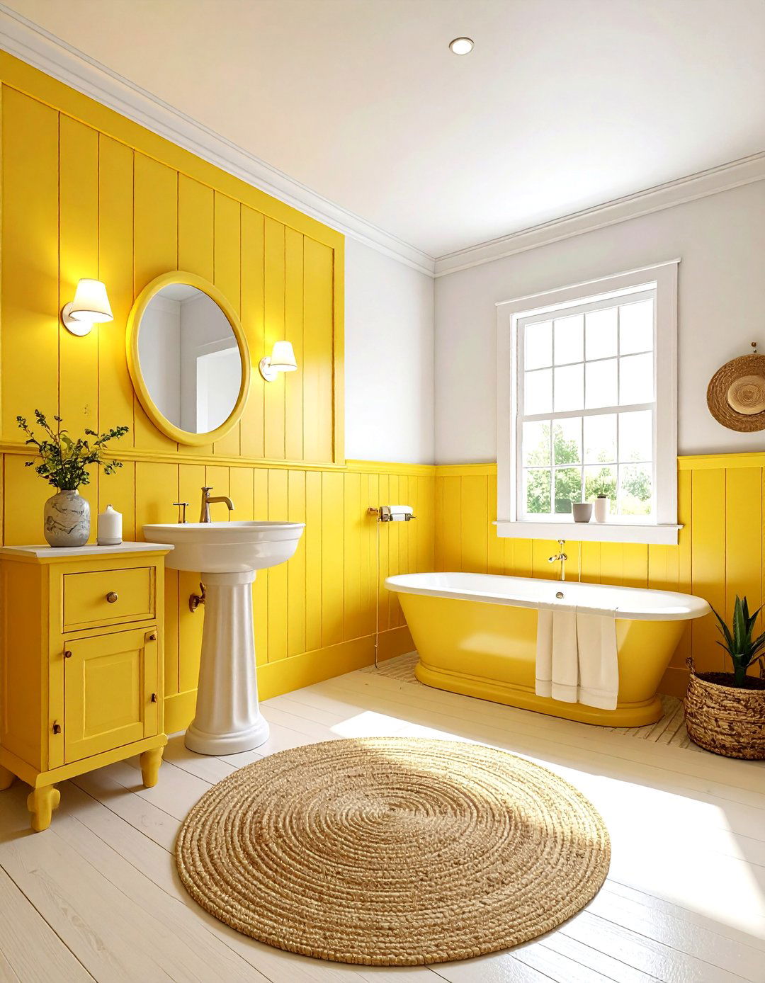 Yellow wainscoting bathroom - 30 bright yellow bathroom ideas