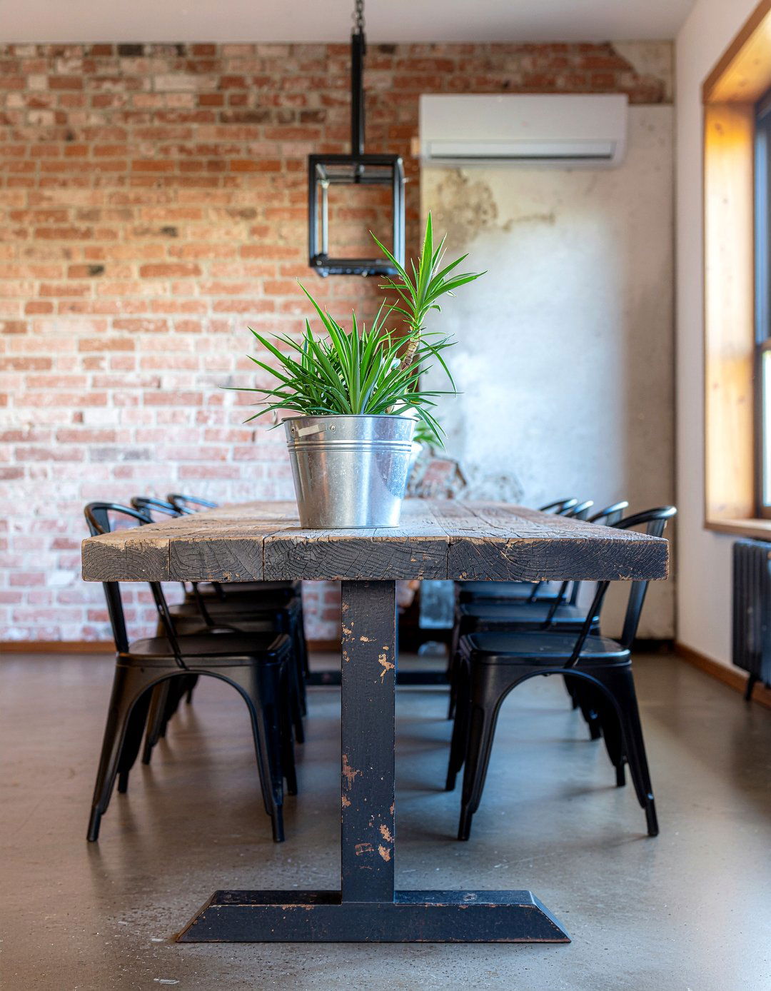 Yucca cane plant rustic dining room - 30 dining room potted plant ideas