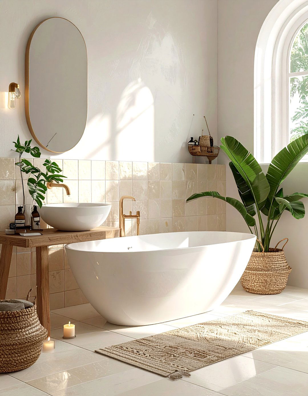 Zellige Tile Bathroom - 30 cream and white bathroom ideas