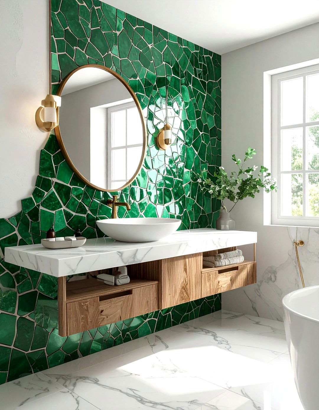 Zellige tile bathroom backsplash - 30 Mediterranean bathroom ideas