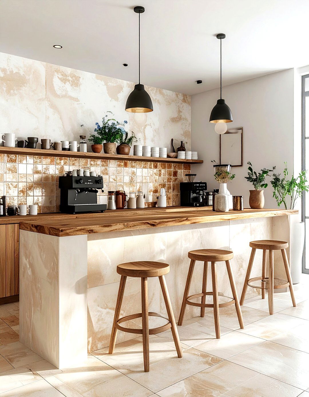 Zellige tile coffee station - 30 living room backsplash ideas