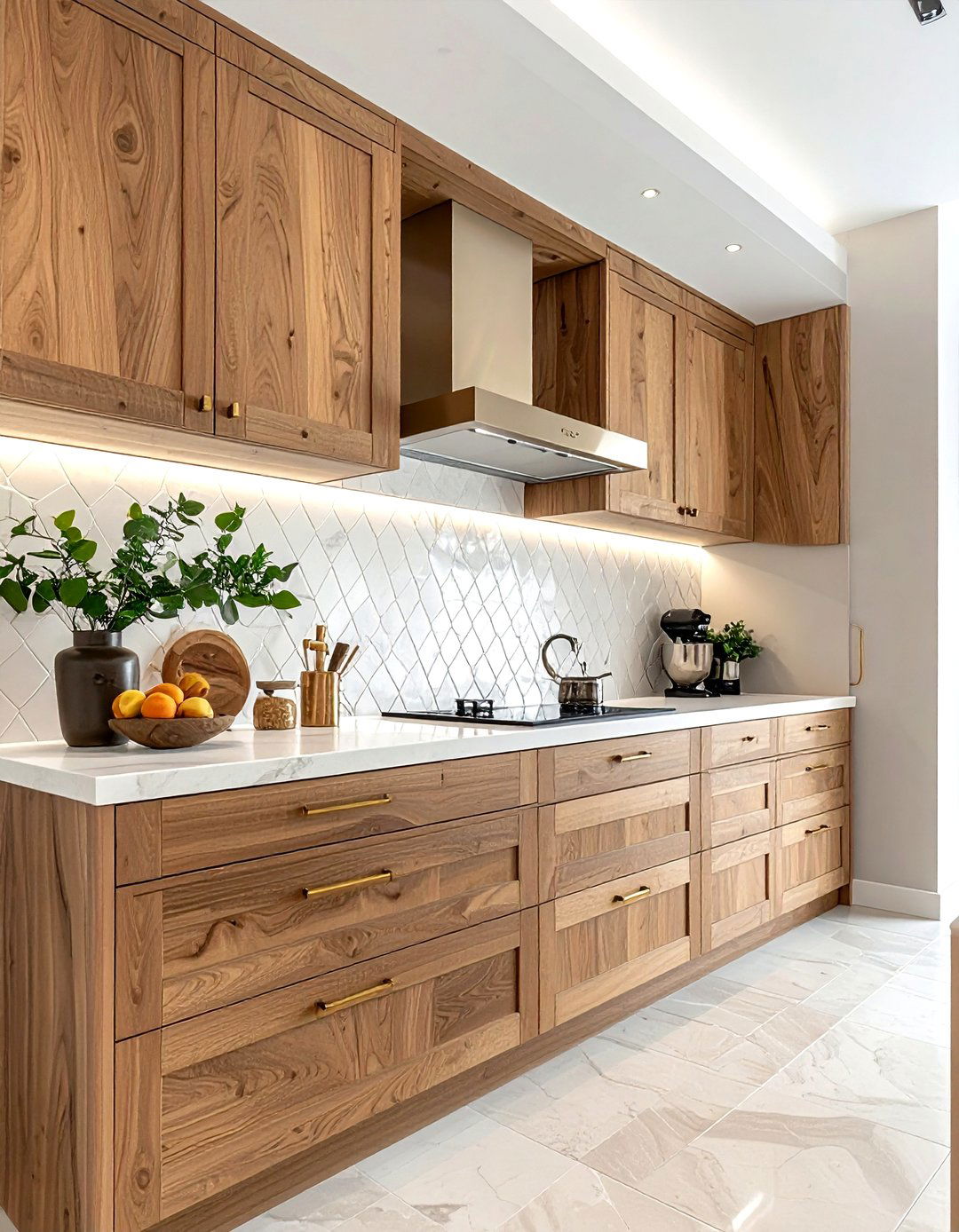 Zellige tile with wood cabinets - 30 zellige tile kitchen backsplash ideas