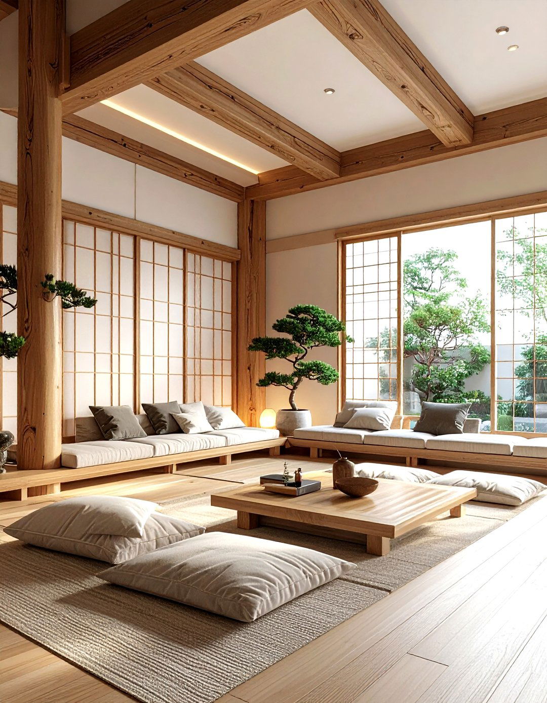 Zen Living Room Natural Wood Post - 30 living room post and beam ideas
