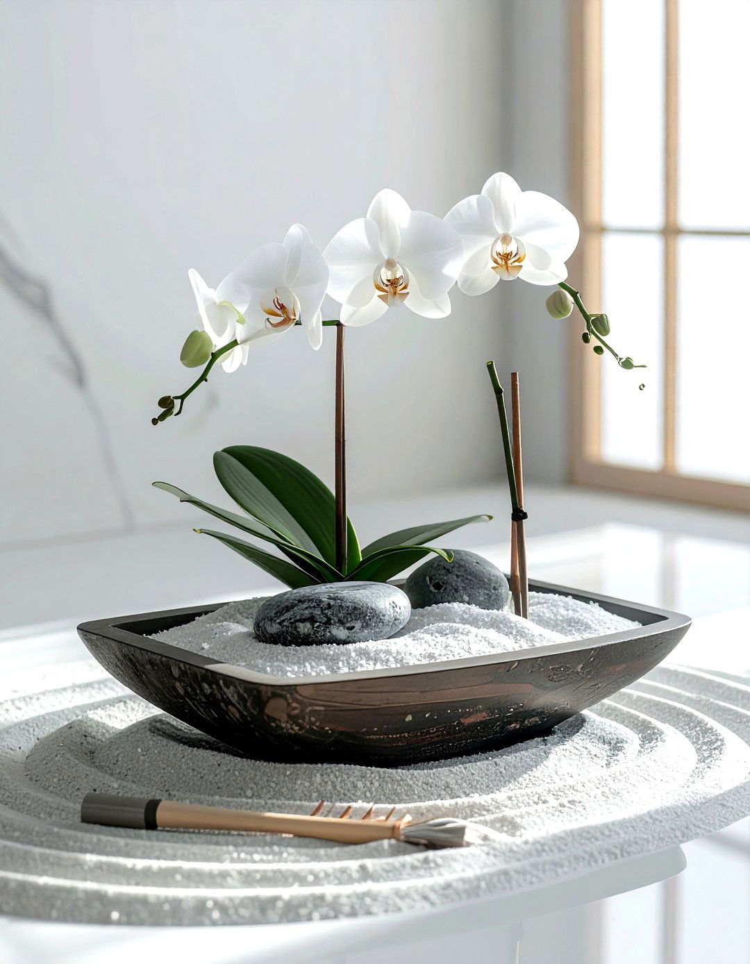 Zen garden orchid display - 30 orchid decor ideas