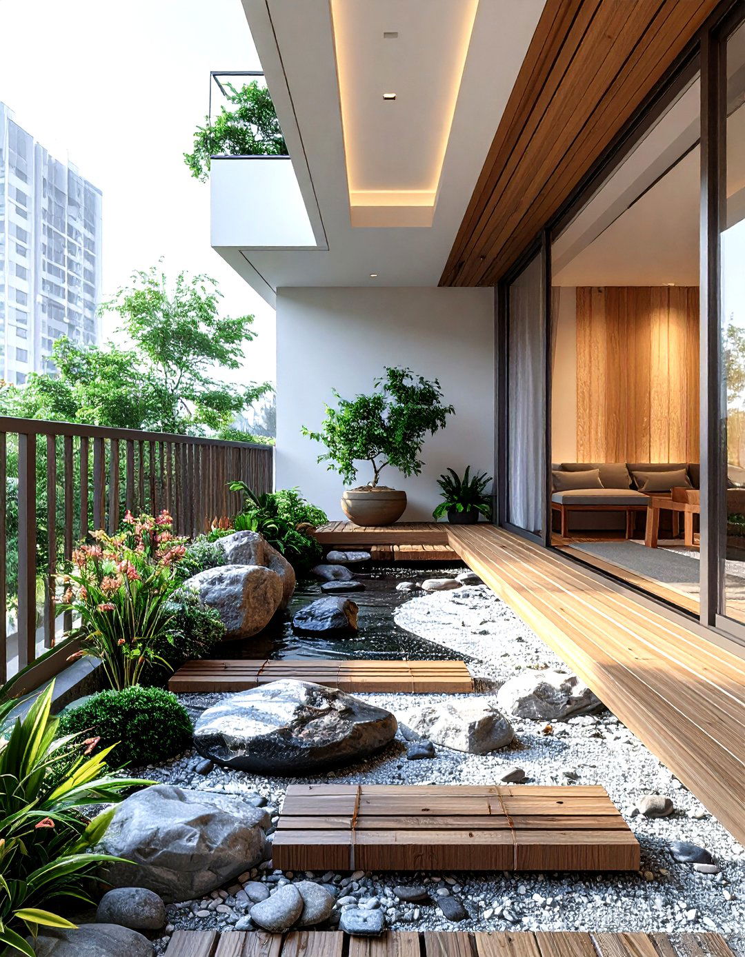 Zen living room balcony garden - 30 living room with balcony ideas