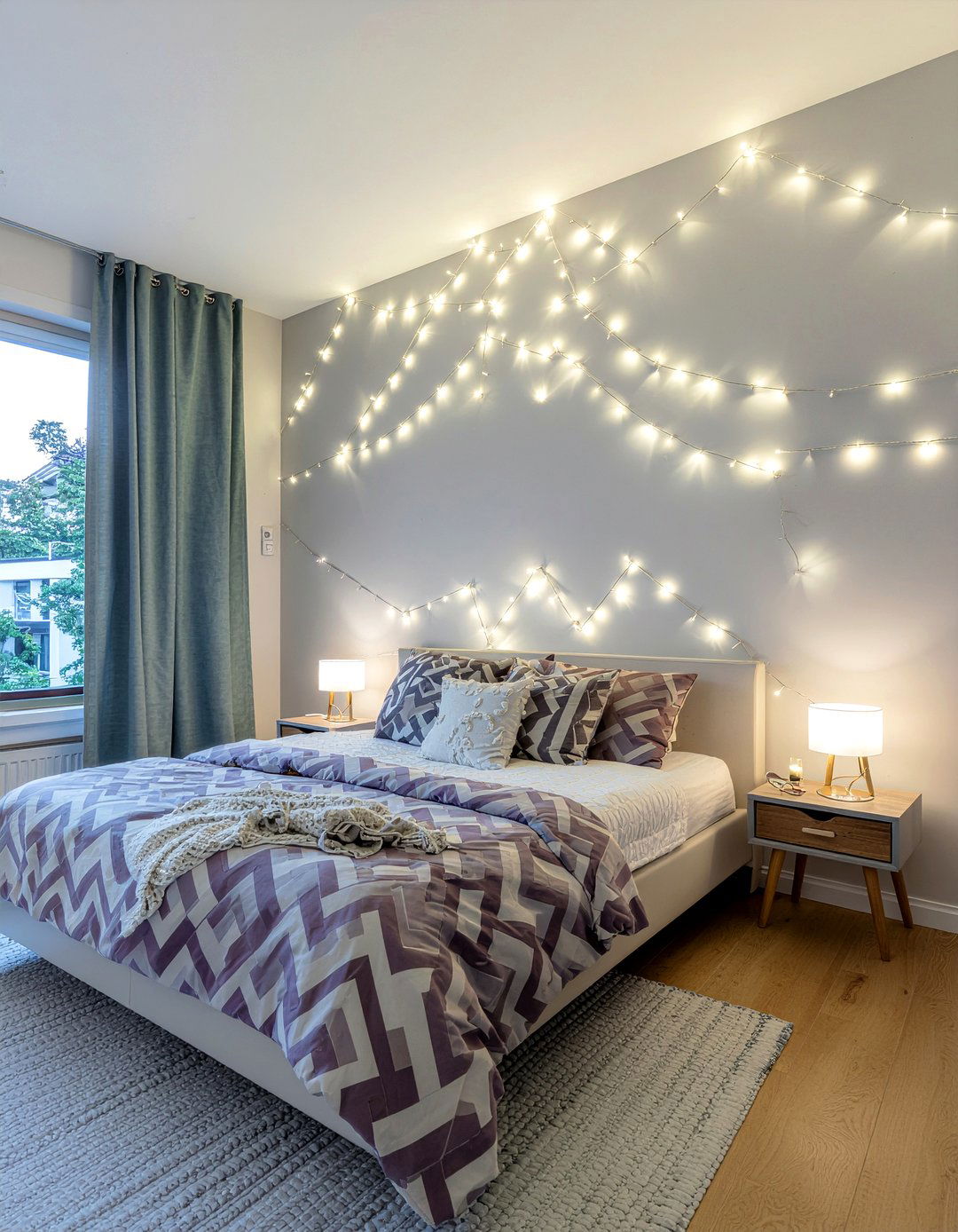 Zig zag fairy lights - 30 bedroom fairy lights ideas