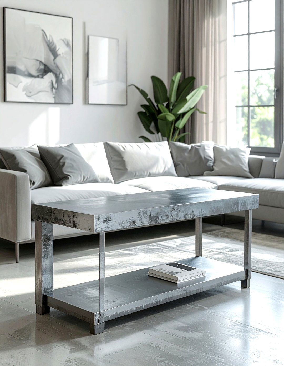 Zinc top console table - 30 living room industrial furniture ideas