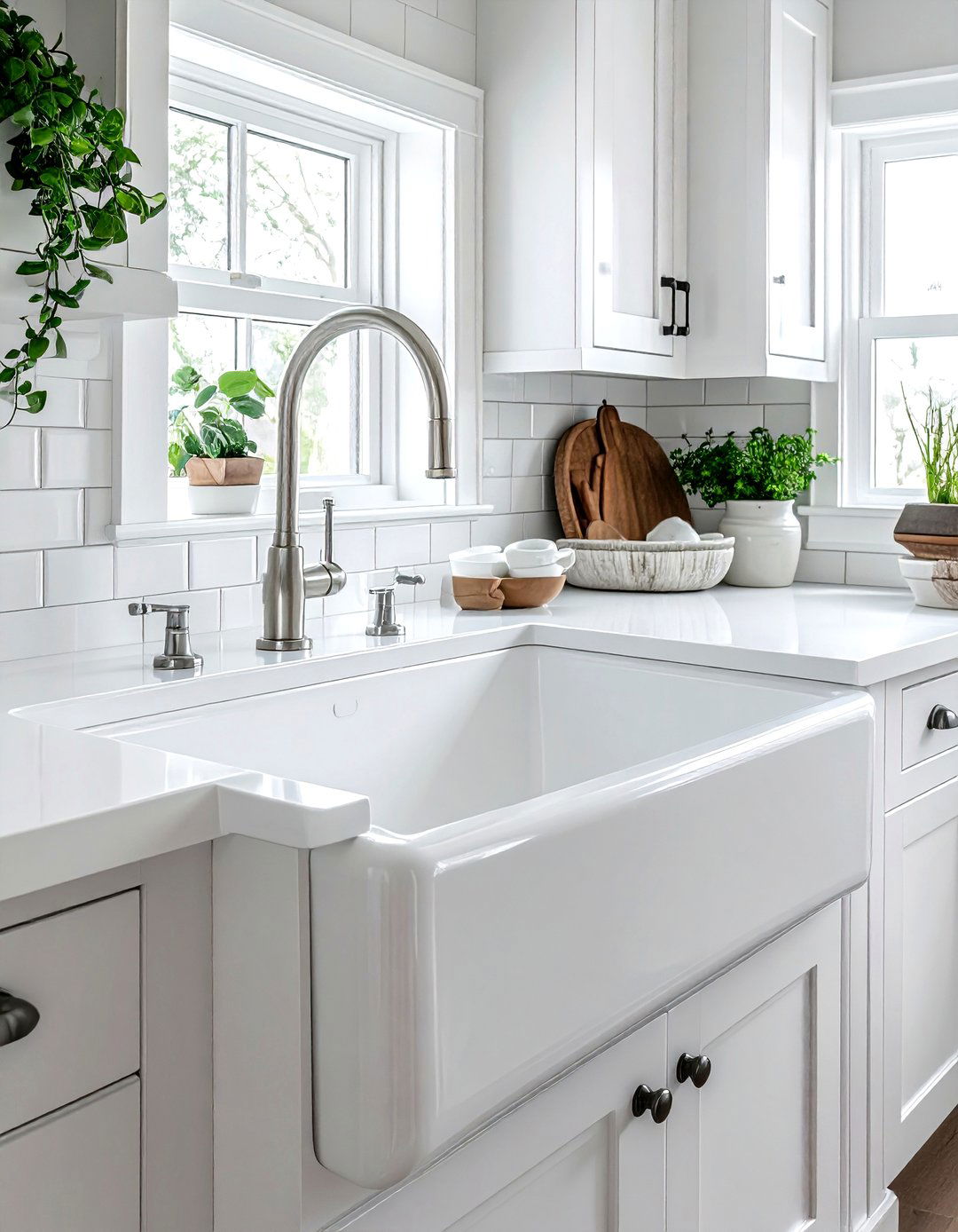 farmhouse white kitchen sink - 30 all white kitchen ideas