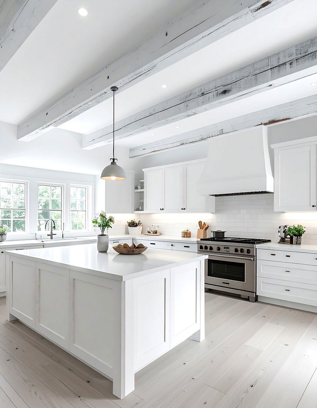 rustic white kitchen beam - 30 all white kitchen ideas