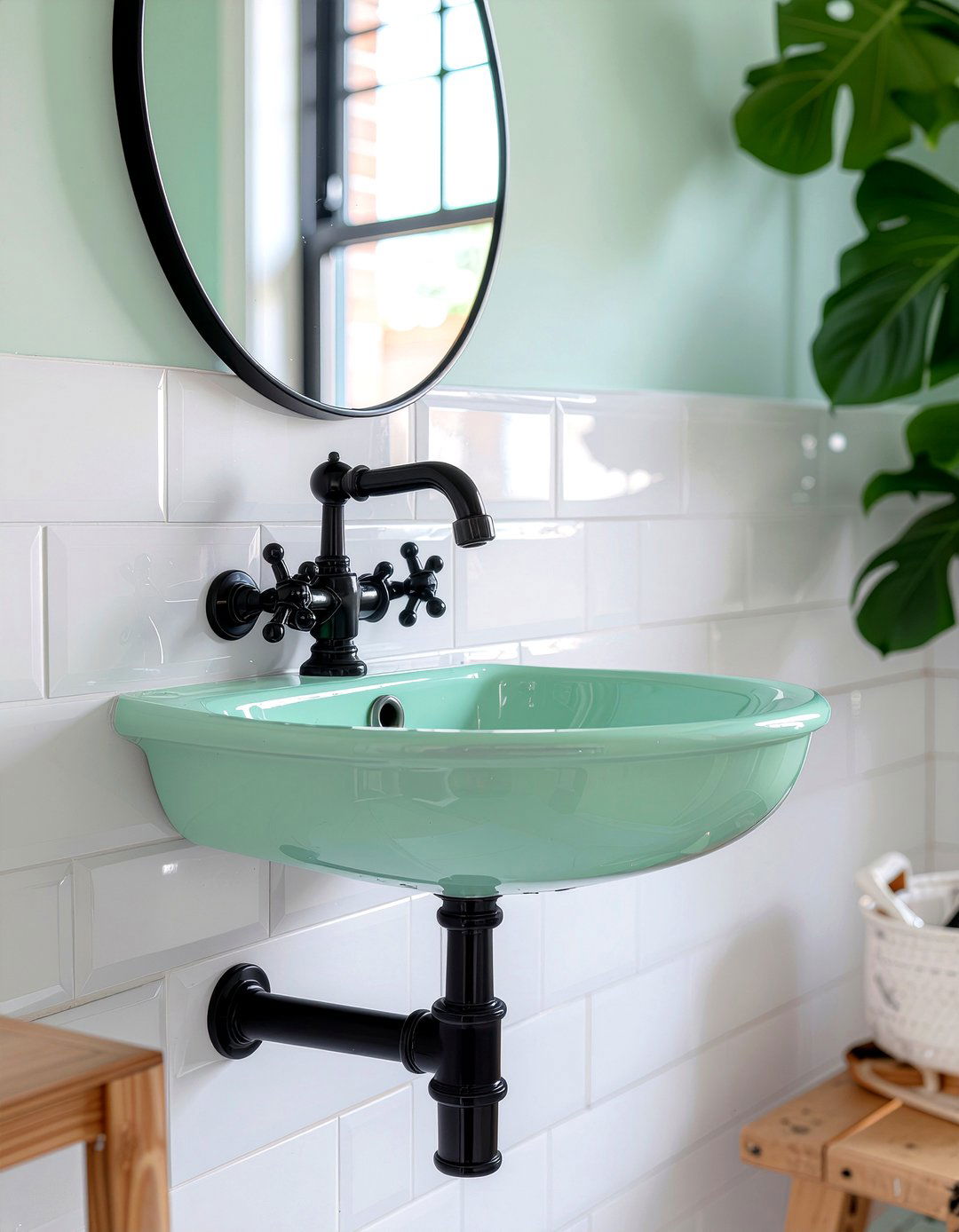 s pastel sink industrial faucet - 30 bathroom era mixing ideas