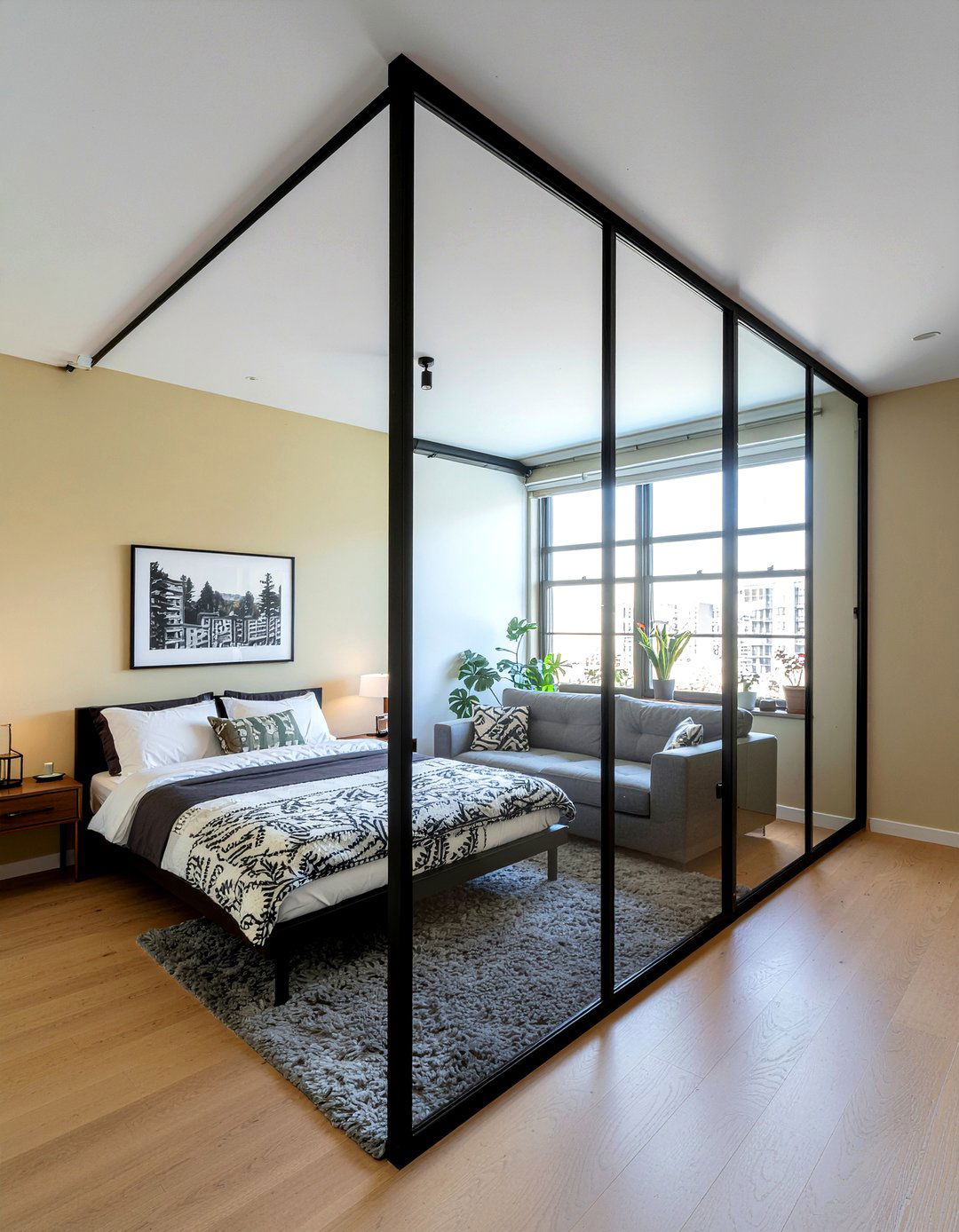 studio apartment glass partition - 30 studio apartment living room ideas
