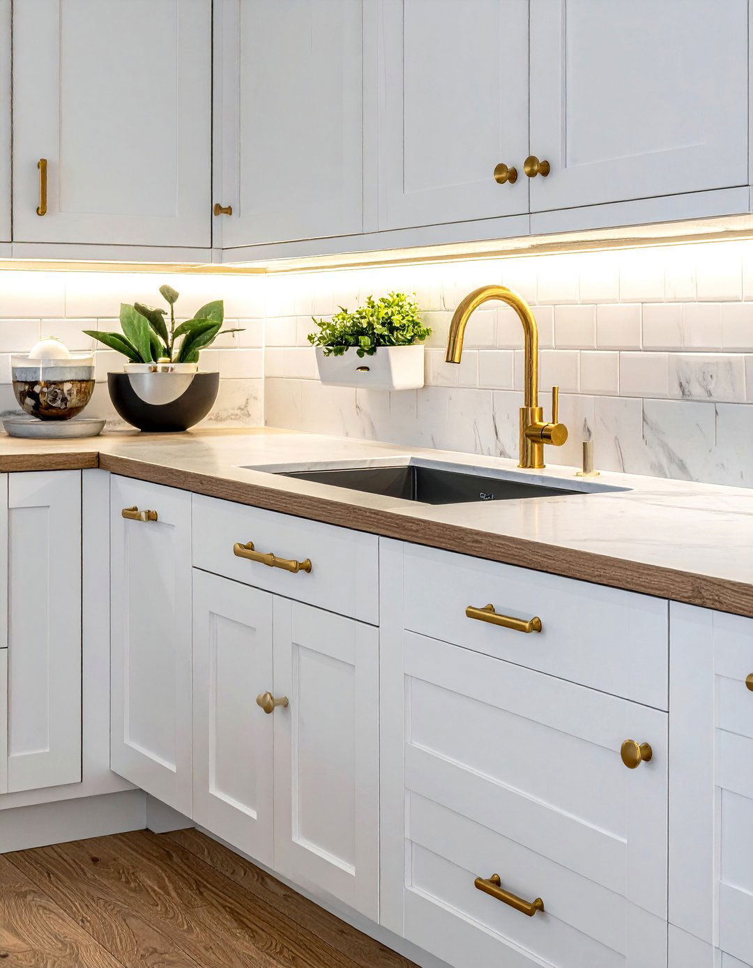 white kitchen brass hardware - 30 all white kitchen ideas