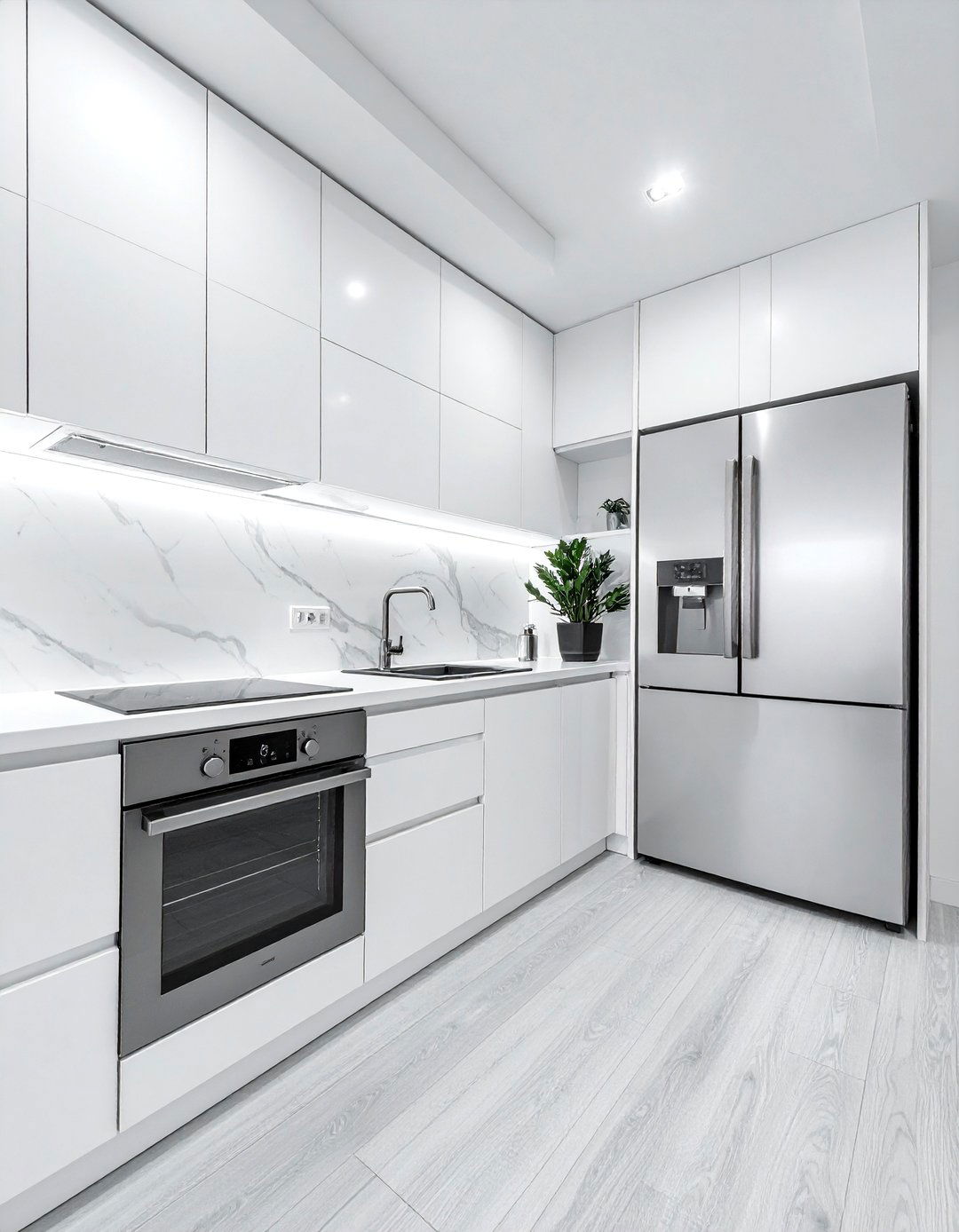 white kitchen integrated appliance - 30 all white kitchen ideas