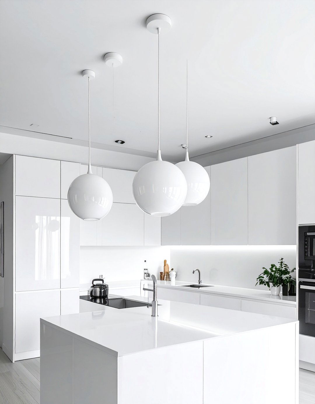 white kitchen pendant light - 30 all white kitchen ideas