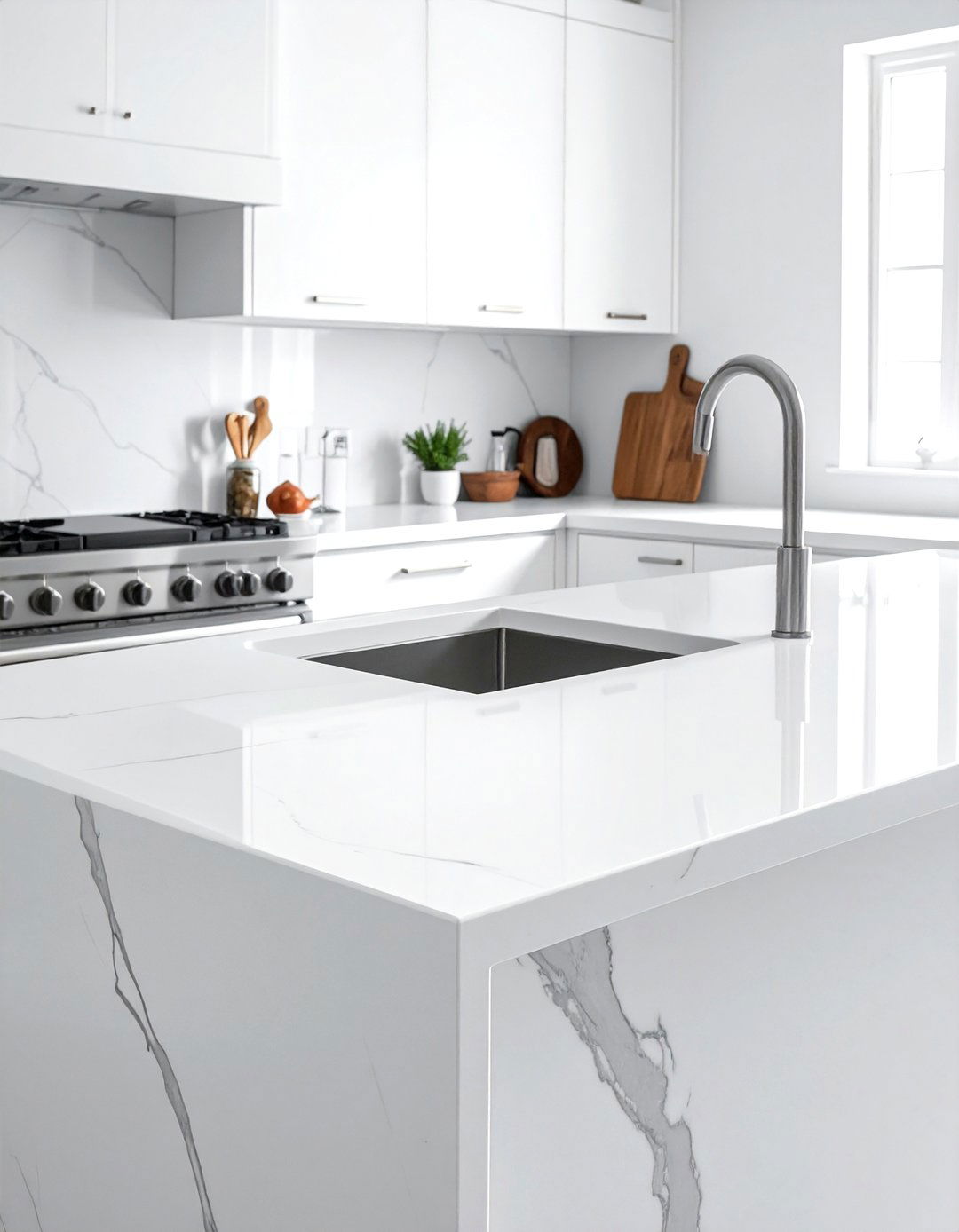 white kitchen quartz countertop - 30 all white kitchen ideas