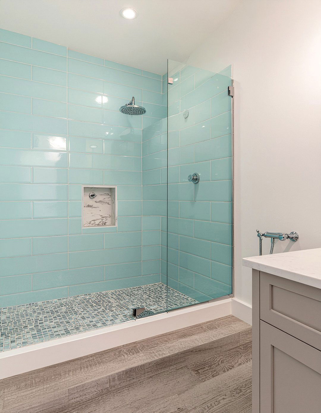 x Blue Subway Tile Shower - 30 large subway tile bathroom ideas